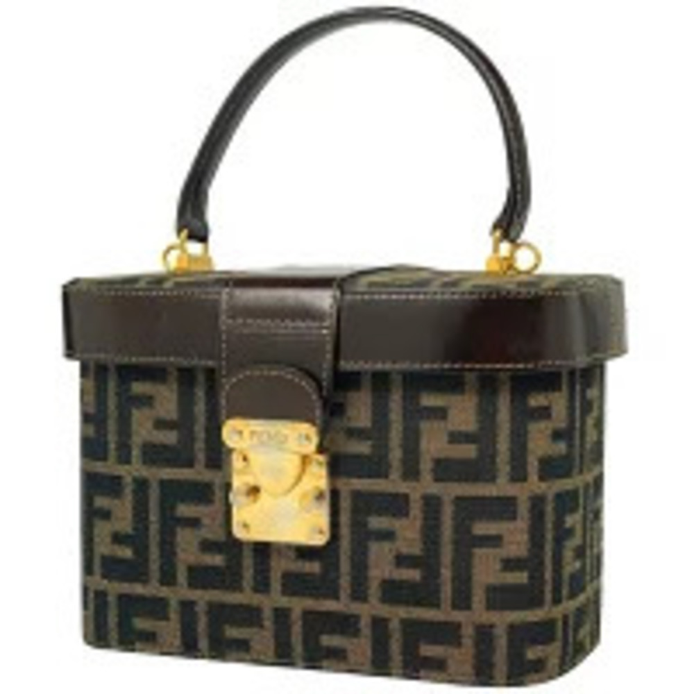 Fendi Zucca Vanity Bag Shoulder Handbag Cosmetic Clutch Canvas Brown